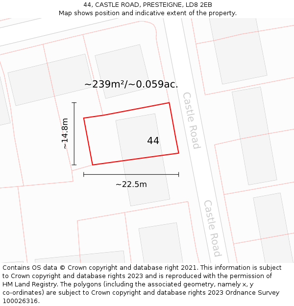 44, CASTLE ROAD, PRESTEIGNE, LD8 2EB: Plot and title map
