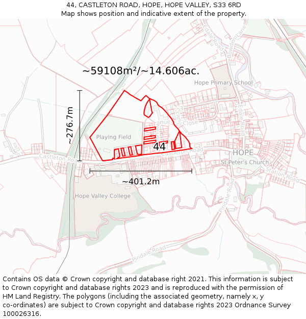 44, CASTLETON ROAD, HOPE, HOPE VALLEY, S33 6RD: Plot and title map