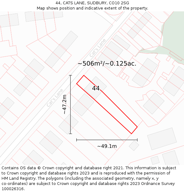 44, CATS LANE, SUDBURY, CO10 2SG: Plot and title map