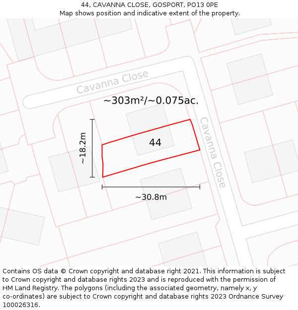 44, CAVANNA CLOSE, GOSPORT, PO13 0PE: Plot and title map