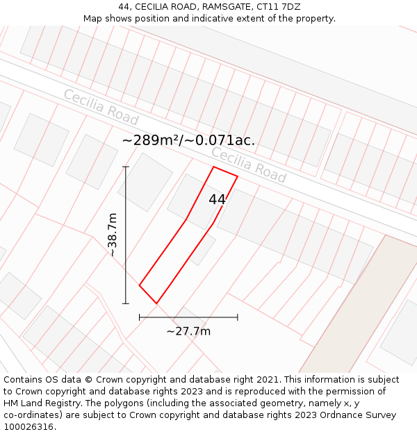 44, CECILIA ROAD, RAMSGATE, CT11 7DZ: Plot and title map