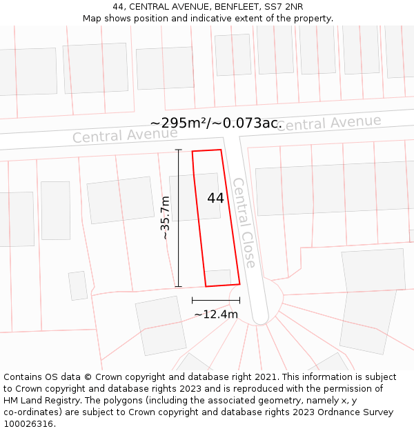 44, CENTRAL AVENUE, BENFLEET, SS7 2NR: Plot and title map