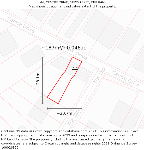44, CENTRE DRIVE, NEWMARKET, CB8 8AN: Plot and title map