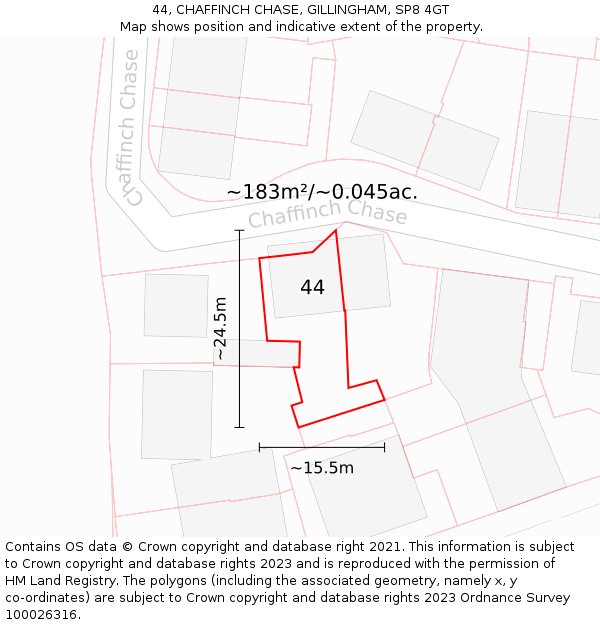 44, CHAFFINCH CHASE, GILLINGHAM, SP8 4GT: Plot and title map