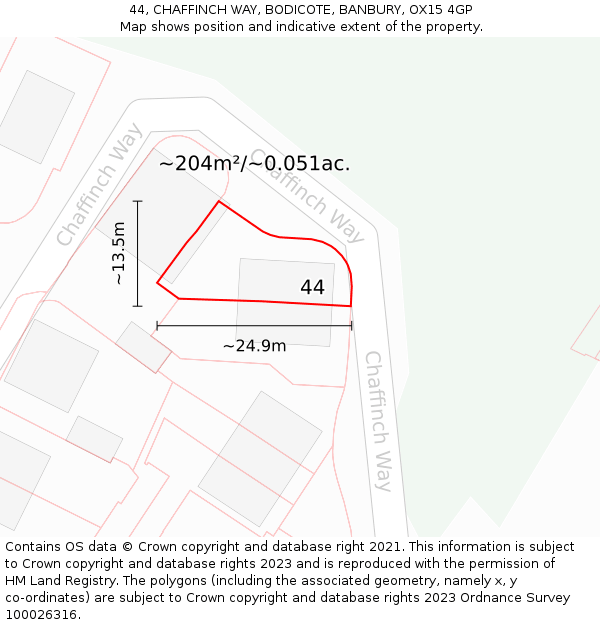 44, CHAFFINCH WAY, BODICOTE, BANBURY, OX15 4GP: Plot and title map
