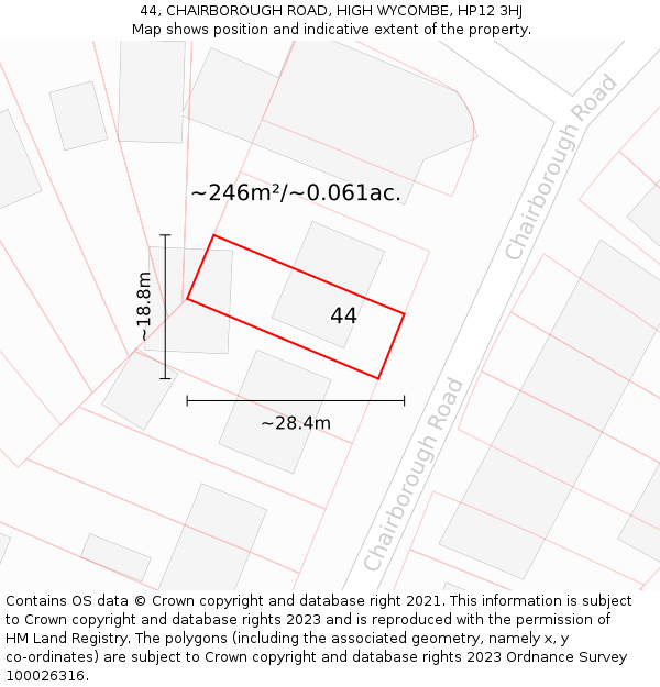 44, CHAIRBOROUGH ROAD, HIGH WYCOMBE, HP12 3HJ: Plot and title map