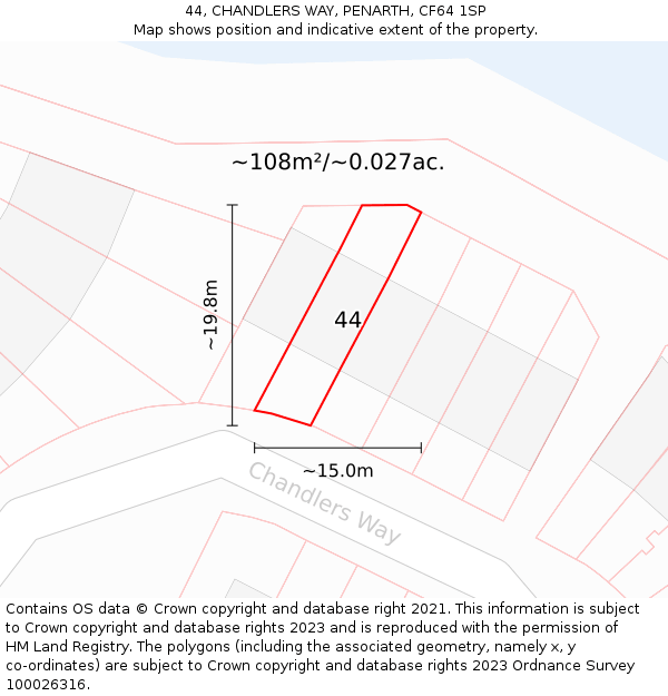 44, CHANDLERS WAY, PENARTH, CF64 1SP: Plot and title map