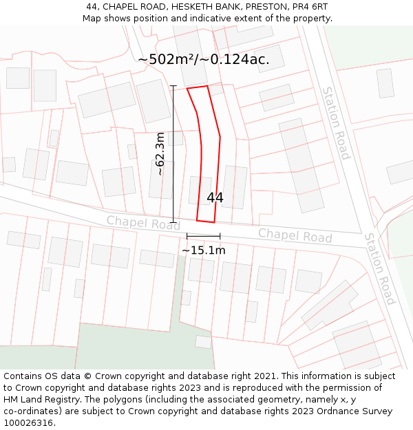 44, CHAPEL ROAD, HESKETH BANK, PRESTON, PR4 6RT: Plot and title map