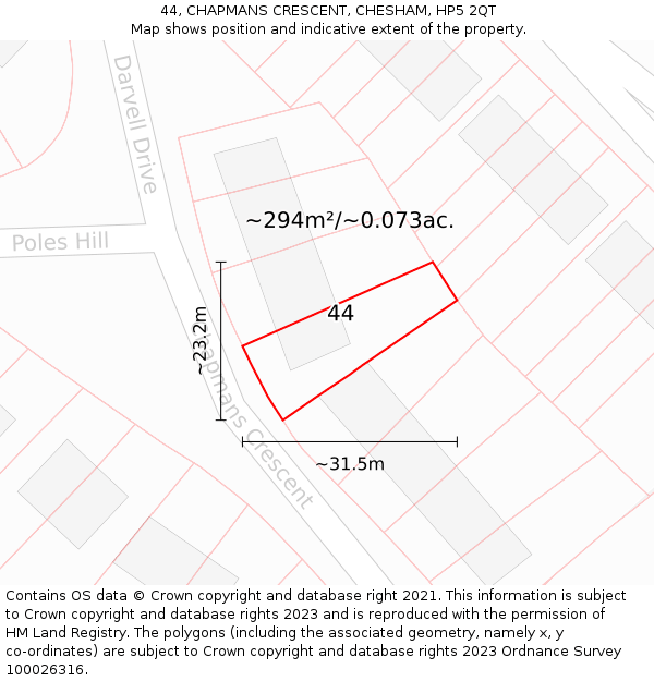 44, CHAPMANS CRESCENT, CHESHAM, HP5 2QT: Plot and title map