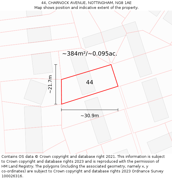 44, CHARNOCK AVENUE, NOTTINGHAM, NG8 1AE: Plot and title map