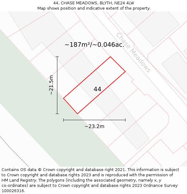 44, CHASE MEADOWS, BLYTH, NE24 4LW: Plot and title map