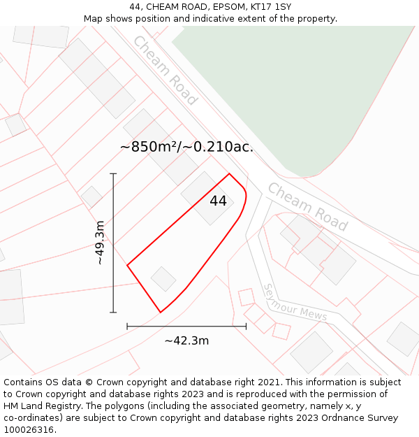 44, CHEAM ROAD, EPSOM, KT17 1SY: Plot and title map