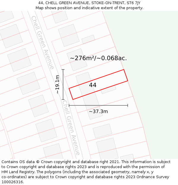 44, CHELL GREEN AVENUE, STOKE-ON-TRENT, ST6 7JY: Plot and title map