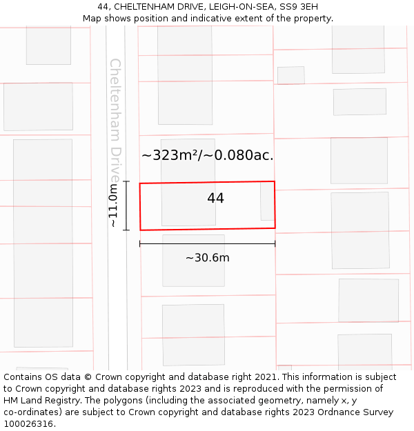 44, CHELTENHAM DRIVE, LEIGH-ON-SEA, SS9 3EH: Plot and title map