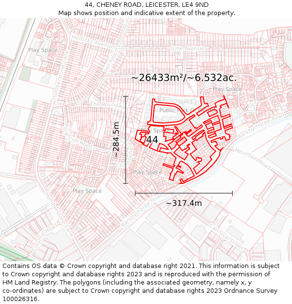 44, CHENEY ROAD, LEICESTER, LE4 9ND: Plot and title map