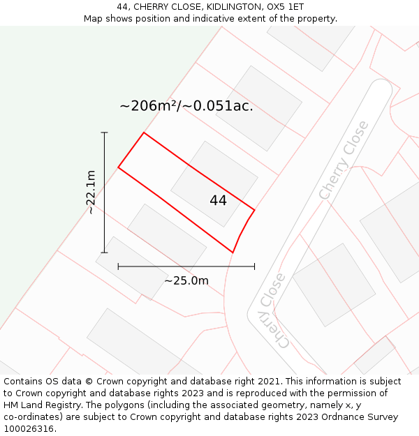 44, CHERRY CLOSE, KIDLINGTON, OX5 1ET: Plot and title map