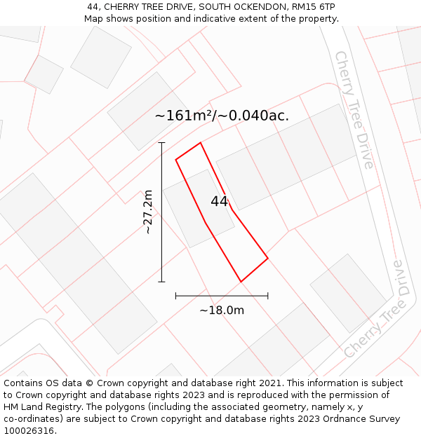 44, CHERRY TREE DRIVE, SOUTH OCKENDON, RM15 6TP: Plot and title map