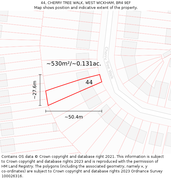 44, CHERRY TREE WALK, WEST WICKHAM, BR4 9EF: Plot and title map