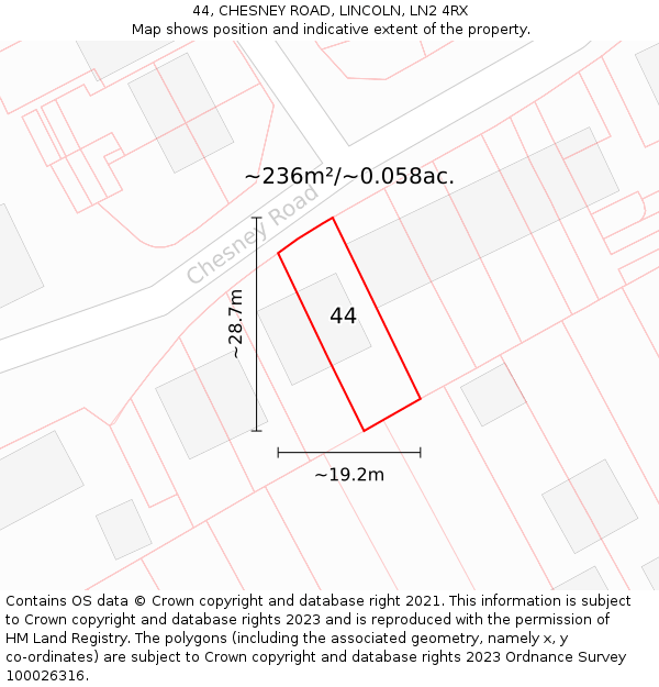 44, CHESNEY ROAD, LINCOLN, LN2 4RX: Plot and title map