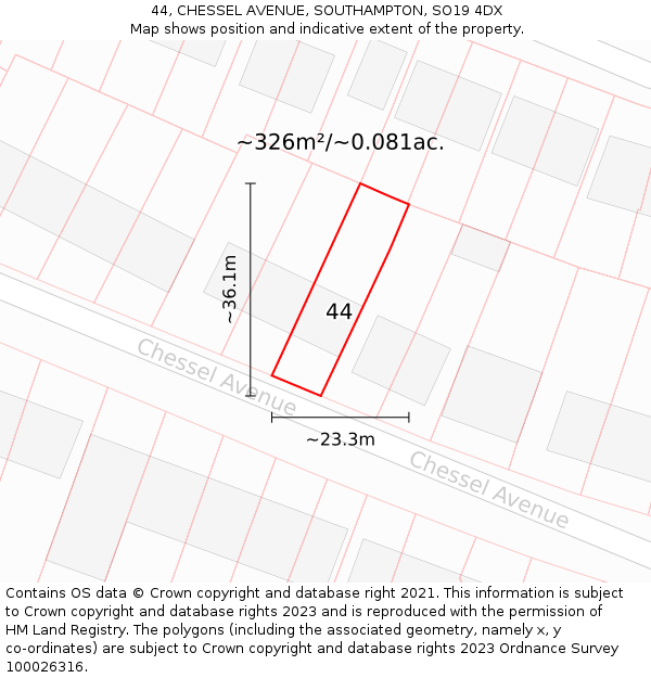 44, CHESSEL AVENUE, SOUTHAMPTON, SO19 4DX: Plot and title map