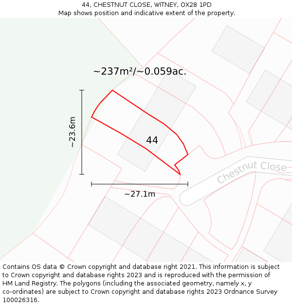 44, CHESTNUT CLOSE, WITNEY, OX28 1PD: Plot and title map