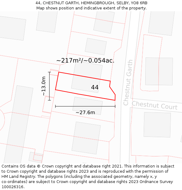 44, CHESTNUT GARTH, HEMINGBROUGH, SELBY, YO8 6RB: Plot and title map