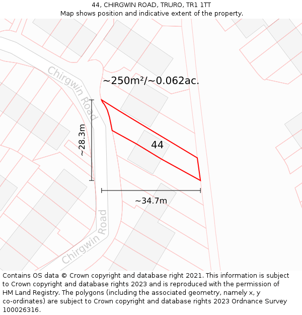 44, CHIRGWIN ROAD, TRURO, TR1 1TT: Plot and title map