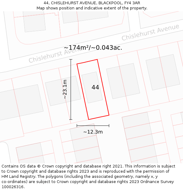 44, CHISLEHURST AVENUE, BLACKPOOL, FY4 3AR: Plot and title map