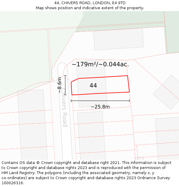 44, CHIVERS ROAD, LONDON, E4 9TD: Plot and title map