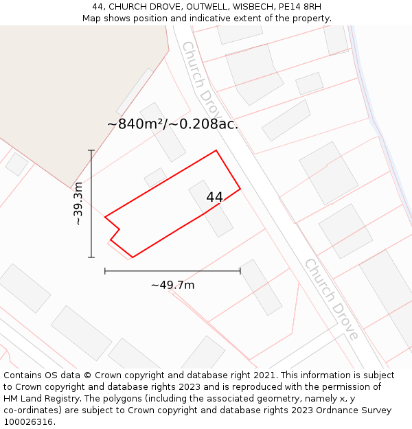 44, CHURCH DROVE, OUTWELL, WISBECH, PE14 8RH: Plot and title map