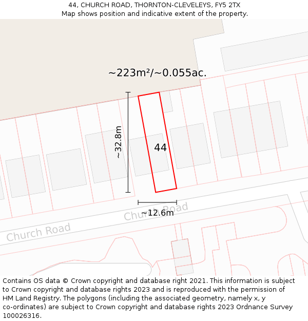 44, CHURCH ROAD, THORNTON-CLEVELEYS, FY5 2TX: Plot and title map