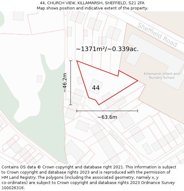 44, CHURCH VIEW, KILLAMARSH, SHEFFIELD, S21 2FA: Plot and title map