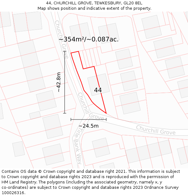 44, CHURCHILL GROVE, TEWKESBURY, GL20 8EL: Plot and title map