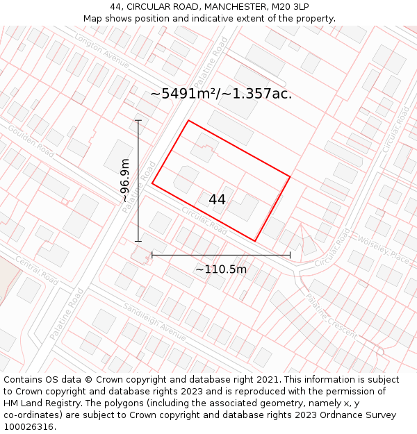 44, CIRCULAR ROAD, MANCHESTER, M20 3LP: Plot and title map