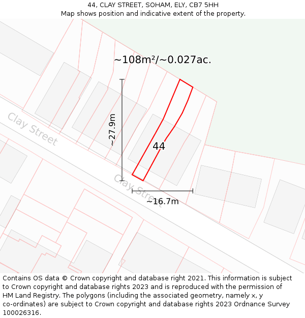 44, CLAY STREET, SOHAM, ELY, CB7 5HH: Plot and title map