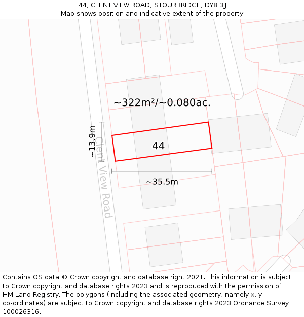 44, CLENT VIEW ROAD, STOURBRIDGE, DY8 3JJ: Plot and title map