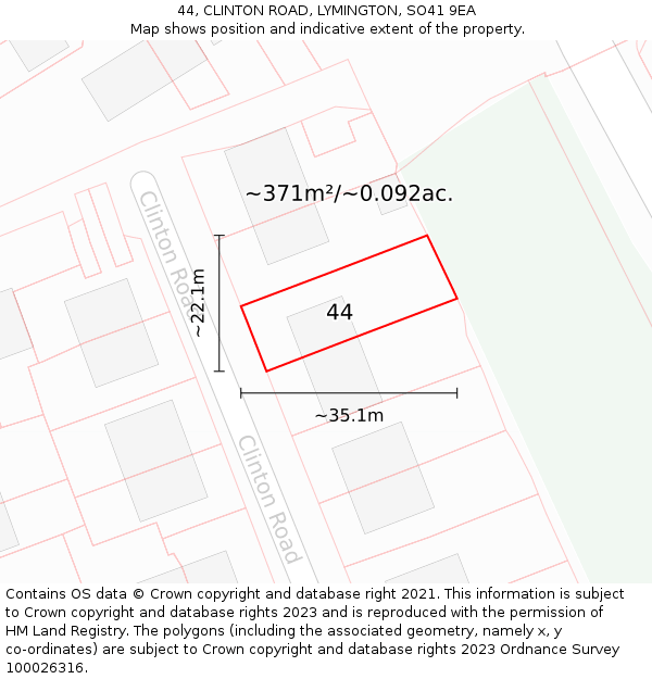 44, CLINTON ROAD, LYMINGTON, SO41 9EA: Plot and title map