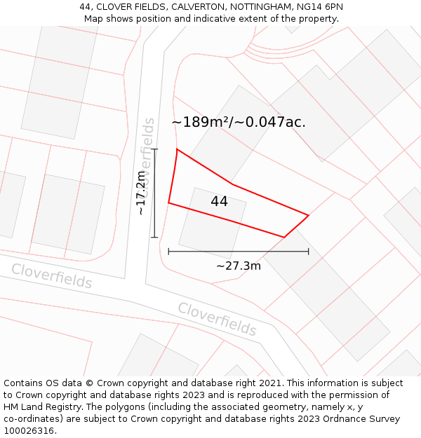 44, CLOVER FIELDS, CALVERTON, NOTTINGHAM, NG14 6PN: Plot and title map