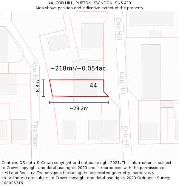 44, COB HILL, PURTON, SWINDON, SN5 4FR: Plot and title map