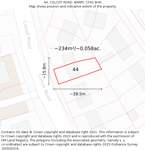 44, COLCOT ROAD, BARRY, CF62 8HN: Plot and title map