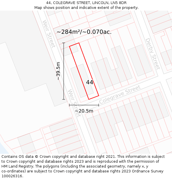 44, COLEGRAVE STREET, LINCOLN, LN5 8DR: Plot and title map
