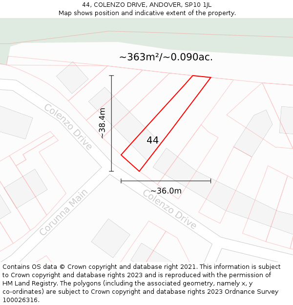 44, COLENZO DRIVE, ANDOVER, SP10 1JL: Plot and title map
