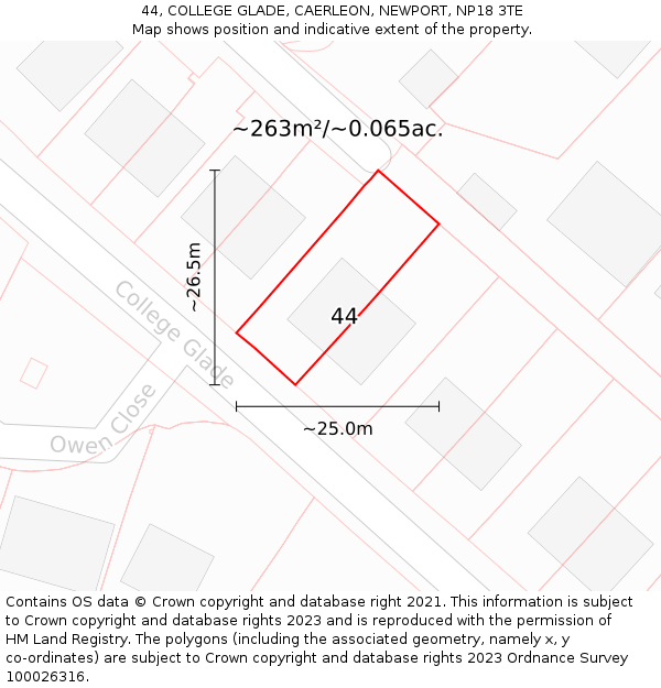 44, COLLEGE GLADE, CAERLEON, NEWPORT, NP18 3TE: Plot and title map