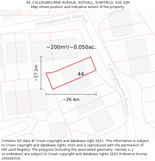 44, COLLINGBOURNE AVENUE, SOTHALL, SHEFFIELD, S20 2QR: Plot and title map