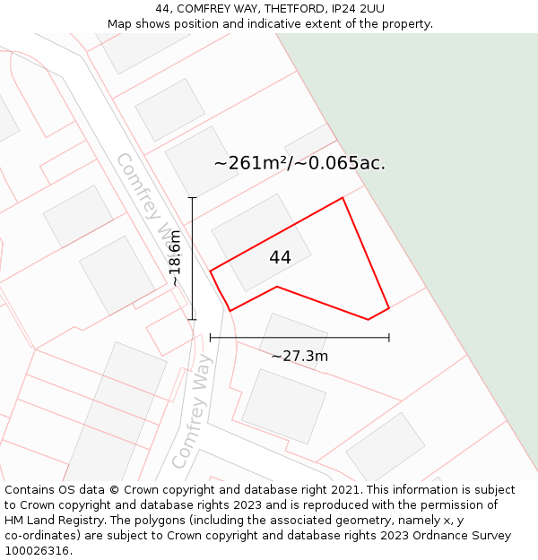 44, COMFREY WAY, THETFORD, IP24 2UU: Plot and title map