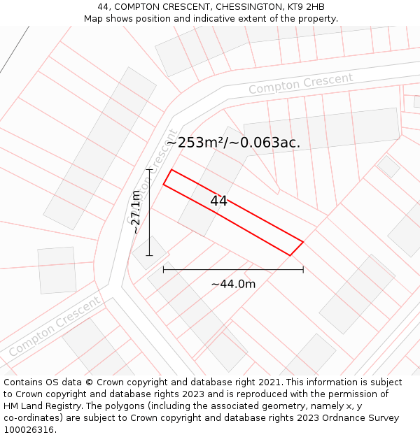 44, COMPTON CRESCENT, CHESSINGTON, KT9 2HB: Plot and title map