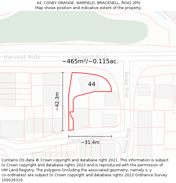 44, CONEY GRANGE, WARFIELD, BRACKNELL, RG42 2PN: Plot and title map