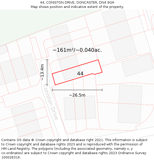 44, CONISTON DRIVE, DONCASTER, DN4 9GA: Plot and title map