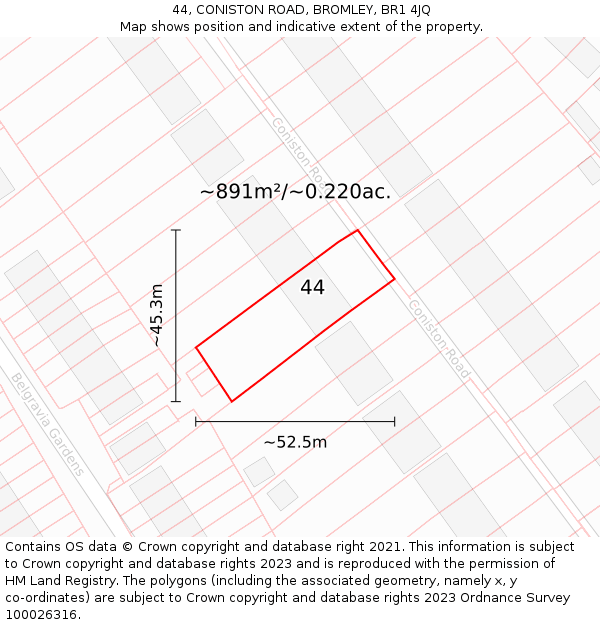 44, CONISTON ROAD, BROMLEY, BR1 4JQ: Plot and title map
