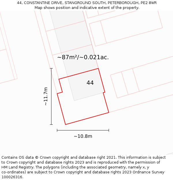 44, CONSTANTINE DRIVE, STANGROUND SOUTH, PETERBOROUGH, PE2 8WR: Plot and title map